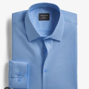 BELLISSIMO Tip Top Tailor Men’s Blue Silky Cotton Dress Shirt 15 1/2 R 39/40cm